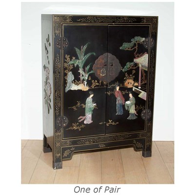 Lot 415 - Pair of Chinese Hardstone Inlaid Lacquered...