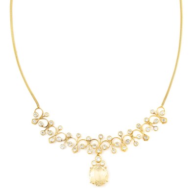 Lot 626 - Gold, Yellow Sapphire and Diamond Necklace