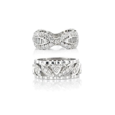 Lot 754 - Two Platinum and Diamond Band Rings