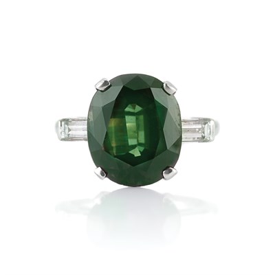 Lot 659 - Platinum, Change of Color Green Sapphire and Diamond Ring