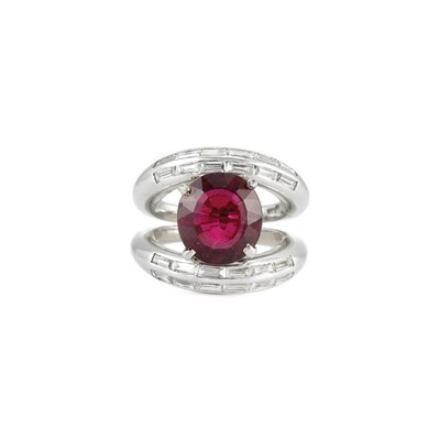 Lot 284 - Platinum, Rubellite and Diamond Ring