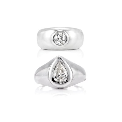 Lot 503 - Two Gentleman's White Gold and Diamond Gypsy Rings