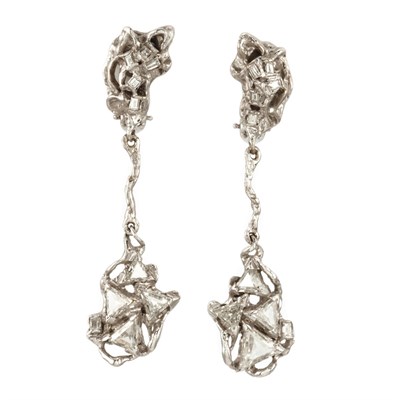 Lot 90 - Pair of White Gold and Diamond Pendant-Earrings, Arthur King