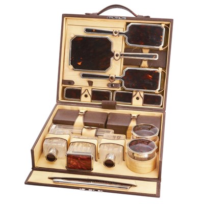 Lot 295 - English Silver and Tortoise Shell Travel Set...