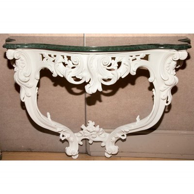 Lot 311 - Rococo Style Marble Top White Painted Console...
