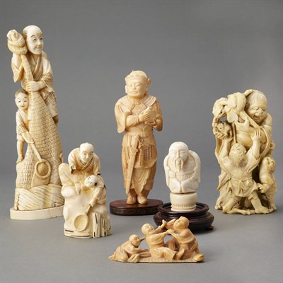 Lot 231 - Group of Six Japanese Carved Ivory and Bone...