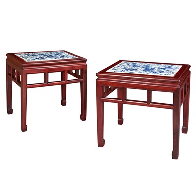 Lot 638 - Two Chinese Porcelain Inlay Rosewood Tables...