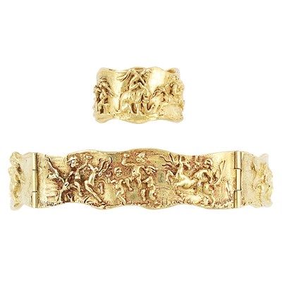 Lot 668 - Gold Bangle Bracelet and Ring