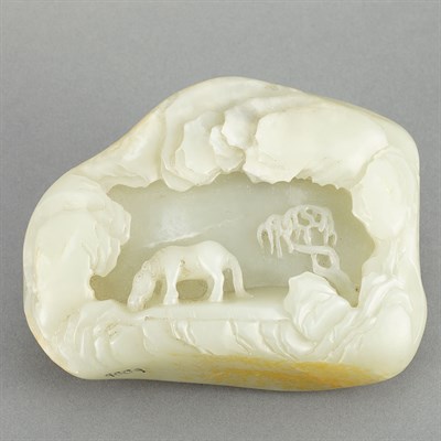 Lot 692 - Chinese Celadon Jade Boulder Worked as a horse...