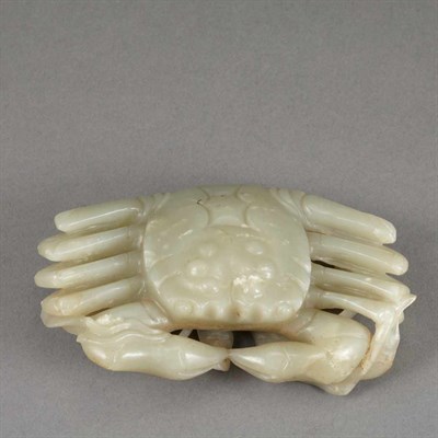 Lot 128 - Chinese Celadon Jade Crab Carved with the...
