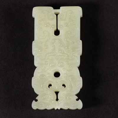 Lot 109 - Chinese Celadon Jade Dragon Plaque Carved in...