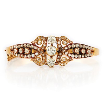 Lot 589 - Antique Gold and Diamond Bangle Bracelet