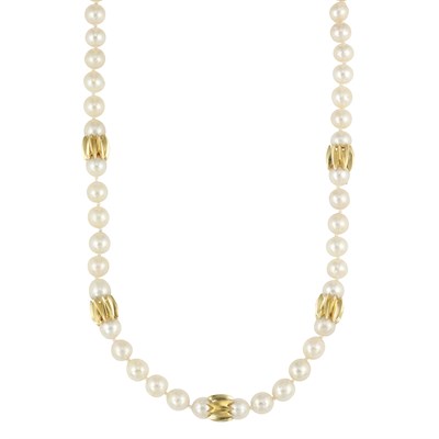 Lot 499 - Long Cultured Pearl and Gold Necklace