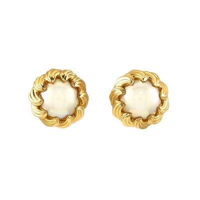 Lot 498 - Pair of Gold and Mabe Pearl Earrings, Tiffany & Co.