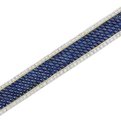 Lot 433 - Gold, Invisibly-Set Sapphire and Diamond Bracelet