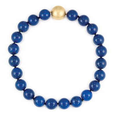 Lot 474 - Lapis Bead Necklace with Gold Ball Clasp