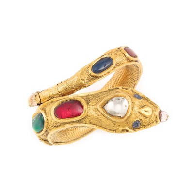Lot 586 - Indian Gold, Foiled-Back Diamond and Gem-Set Snake Ring