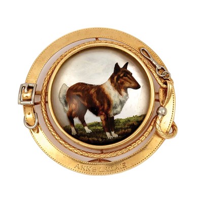 Lot 264 - Gold and Reverse Crystal Intaglio Collie Pendant-Brooch