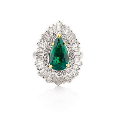 Lot 536 - Platinum, Gold, Synthetic Emerald and Diamond Ring-Dant
