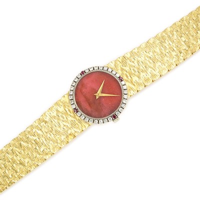 Lot 719 - Gold, Rhodonite, Diamond and Ruby Wristwatch, Piaget