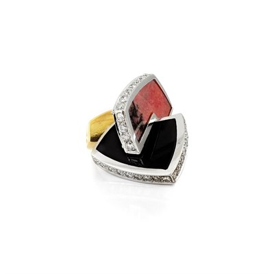 Lot 489 - Two-Color Gold, Black Onyx, Rhodochrosite and Diamond Ring