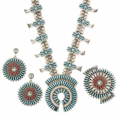 Lot 919 - Group of American Indian Silver, Turquoise and Coral Jewelry
