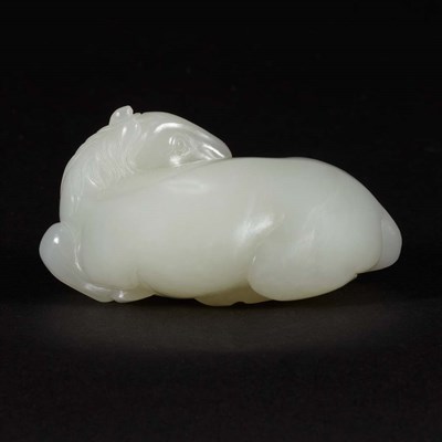 Lot 139 - Chinese White Jade Horse Carved in a recumbent...