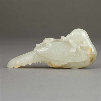 Lot 94 - Chinese Celadon Jade Bird Carved resting with...