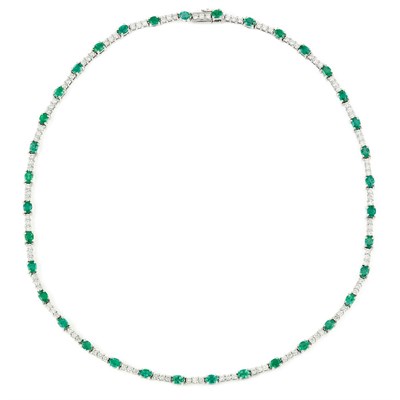 Lot 784 - White Gold, Emerald and Diamond Necklace