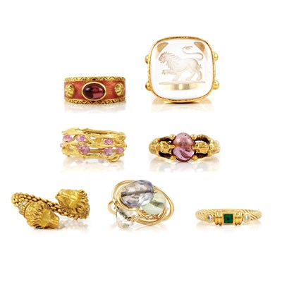 Lot 824 - Seven Gold and Gem-Set Rings