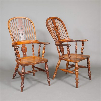 Lot 301 - Pair of Victorian Elm and Maple Windsor Armchairs