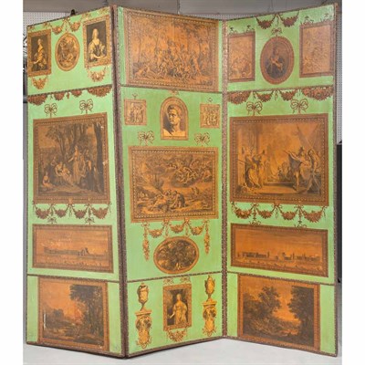 Lot 88 - French Decoupage Three-Panel Screen Height 8...