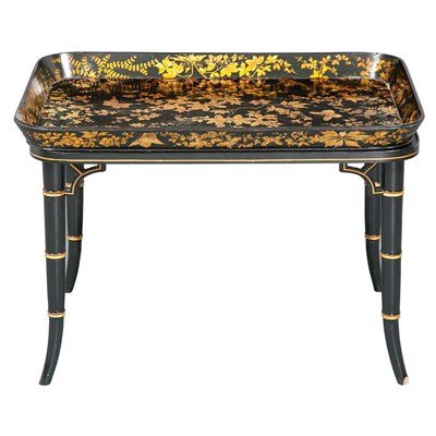 Lot 375 - Victorian Papier Mache Tray on Stand Height 20...