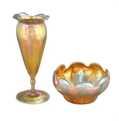 Lot 271 - Two Tiffany Gold Ribbed Favrile Glass Articles...