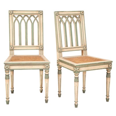 Lot 309 - Pair of French Painted and Caned Side Chairs