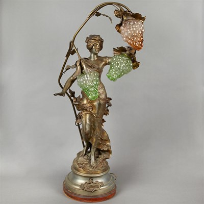 Lot 208 - Art Nouveau Spelter Figural Lamp Titled Fruits...