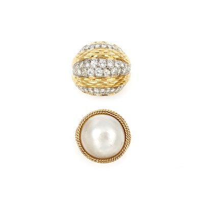 Lot 611 - Gold and Diamond Bombe Ring and Mabe Pearl Ring