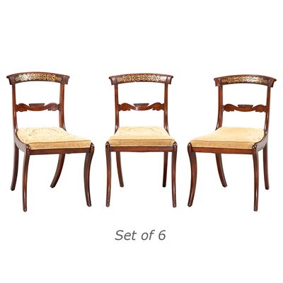 Lot 489 - Set of Six Regency Style Brass Inlaid Rosewood...