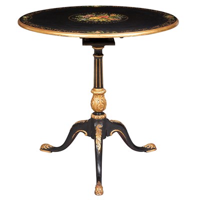 Lot 365 - Regency Style Floral Decorated Black Painted...