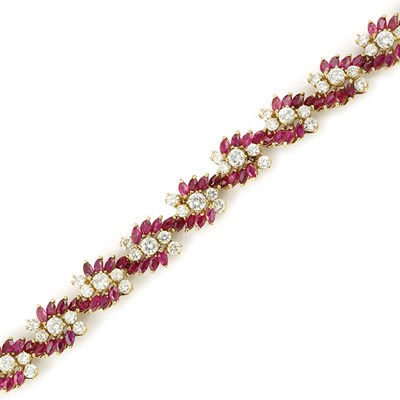 Lot 420 - Gold, Diamond and Ruby Bracelet