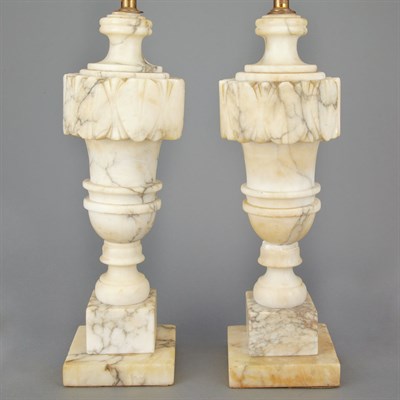 Lot 206 - Pair of Neoclassical Style White Marble Lamps...
