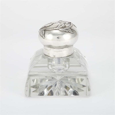 Lot 362 - Art Nouveau Silver Mounted Cut Glass Inkwell...