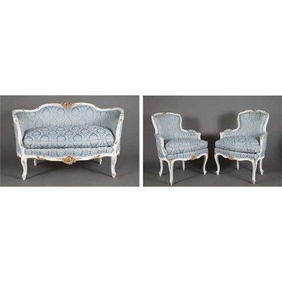 Lot 769 - Assembled Louis XV Style Painted Salon Suite...
