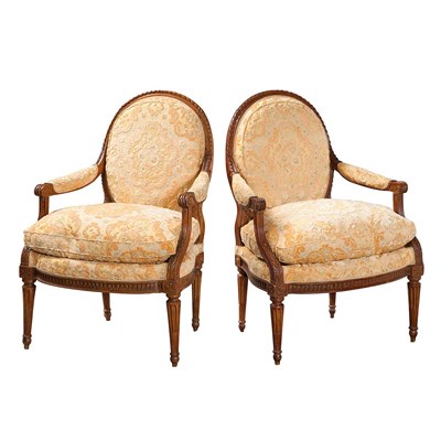 Lot 458 - Pair of Louis XVI Oak Fauteuils a la Reine...