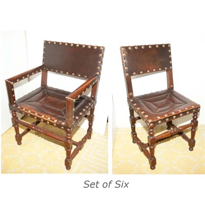 Lot 246 - Set of Six Baroque Style Leather Upholstered...