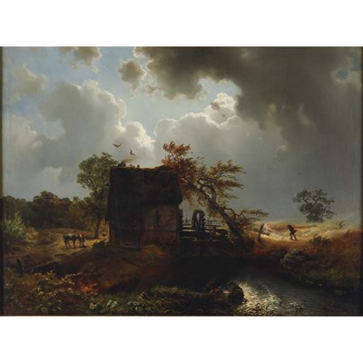 Lot 3 - Carl Hilgers German, 1818-1890 Windy Day Near...