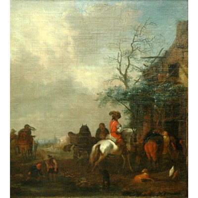 Lot 21 - Manner of Philips Wouwerman A Halt at an Inn...