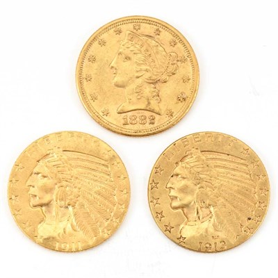 Lot 364 - United States, Group of Three $5 Gold Coins...