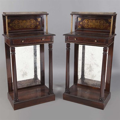 Lot 511 - Pair of Regency Brass Inlaid Rosewood Consoles...