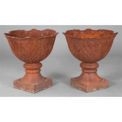Lot 473 - Pair of Rusted Metal Cabbage-Form Garden Urns...